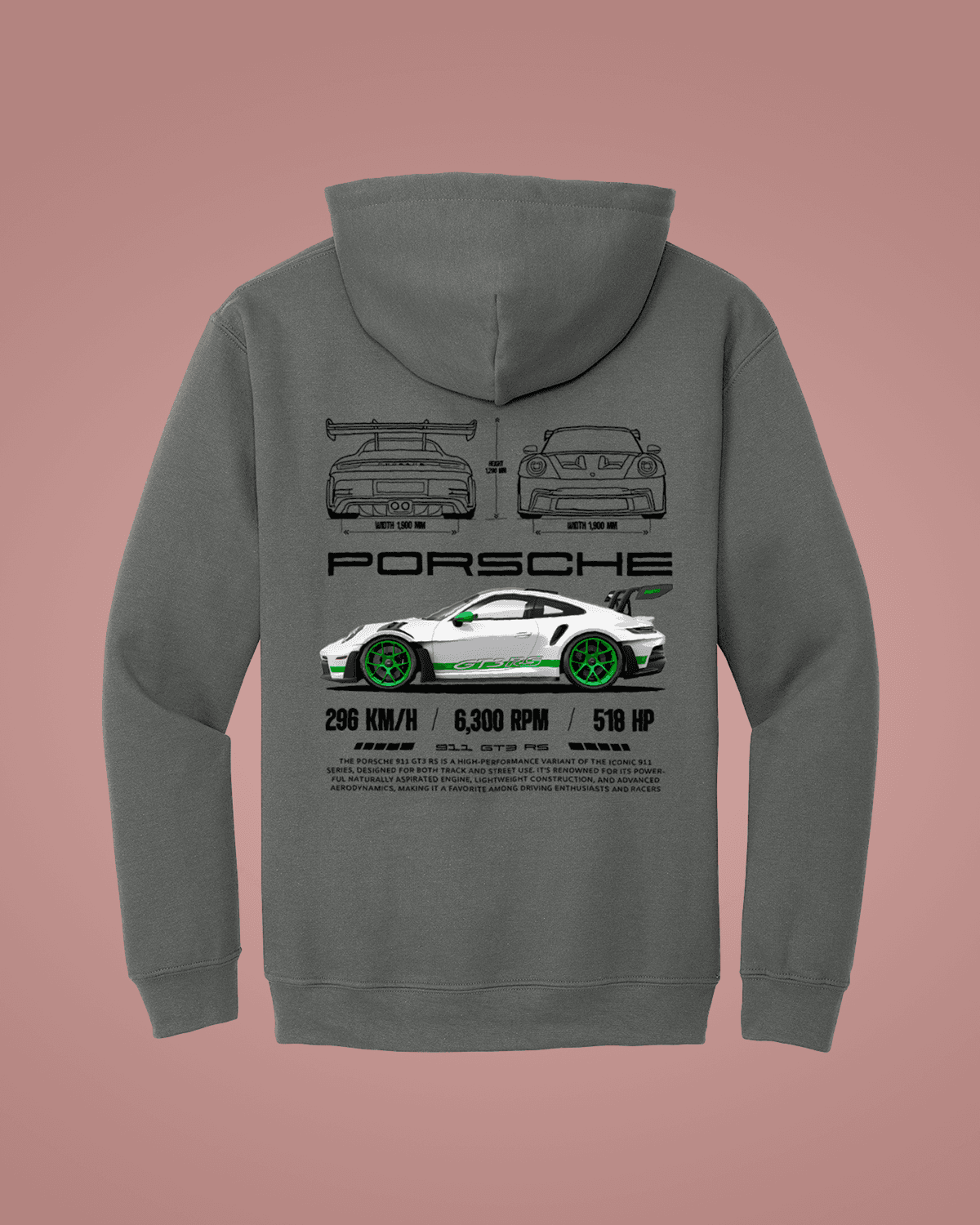 Porche-ის ჰუდი გრაფიკული პრინტით